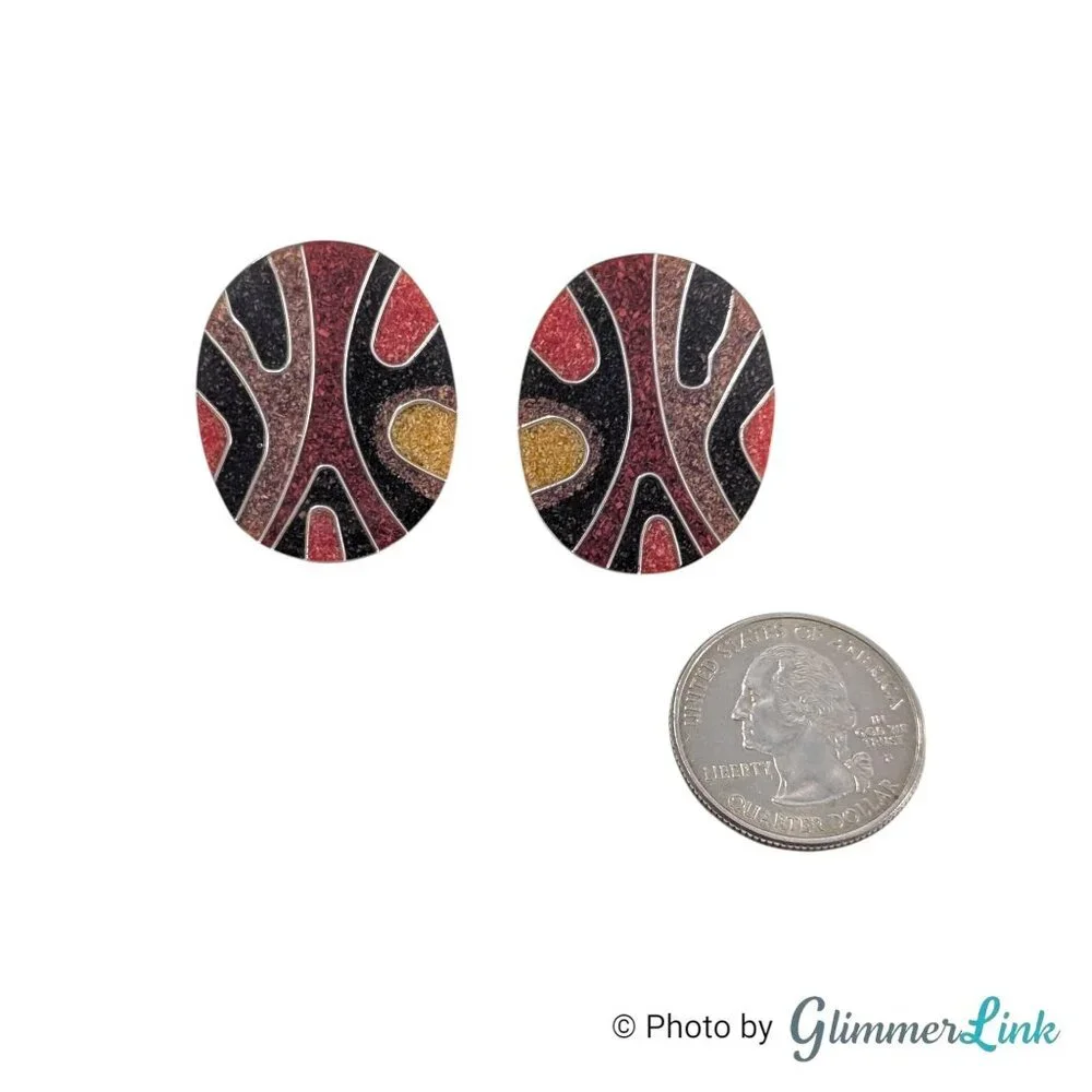 Vintage Abstract Resin Inlay Statement Earrings Modernist Geometric Design - Picture 5 of 9
